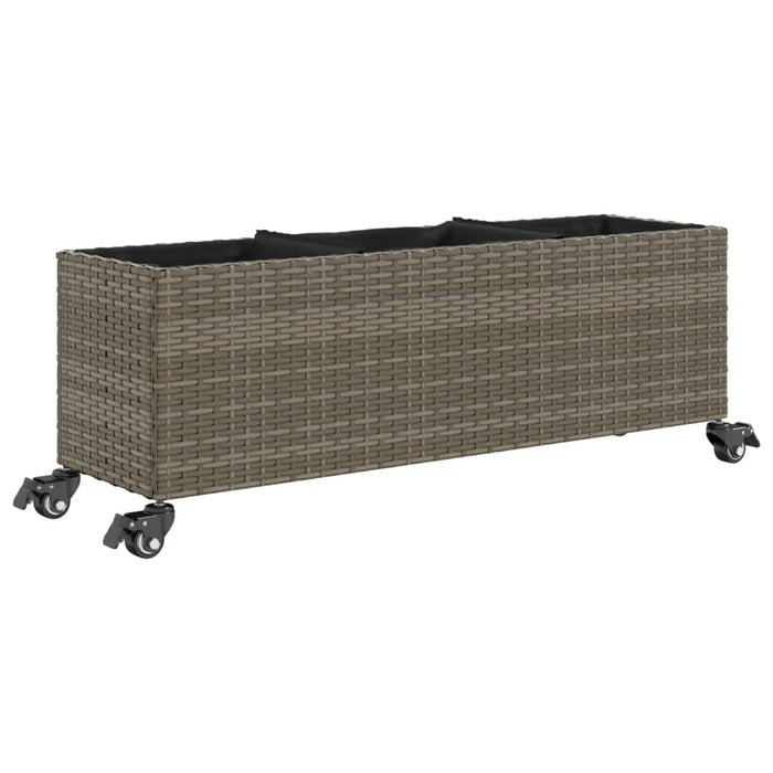 Jardinieră grădină cu roți/3 ghivece gri 107x32x38 cm poliratan WALTI