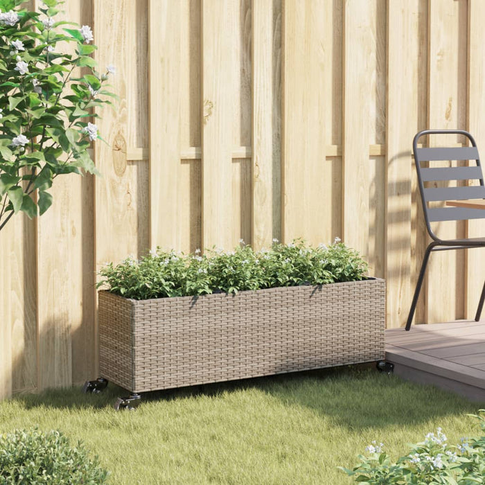 Jardinieră grădină cu roți/3 ghivece gri 107x32x38 cm poliratan WALTI