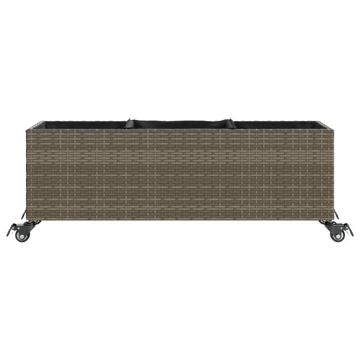 Jardinieră grădină cu roți/3 ghivece gri 107x32x38 cm poliratan WALTI