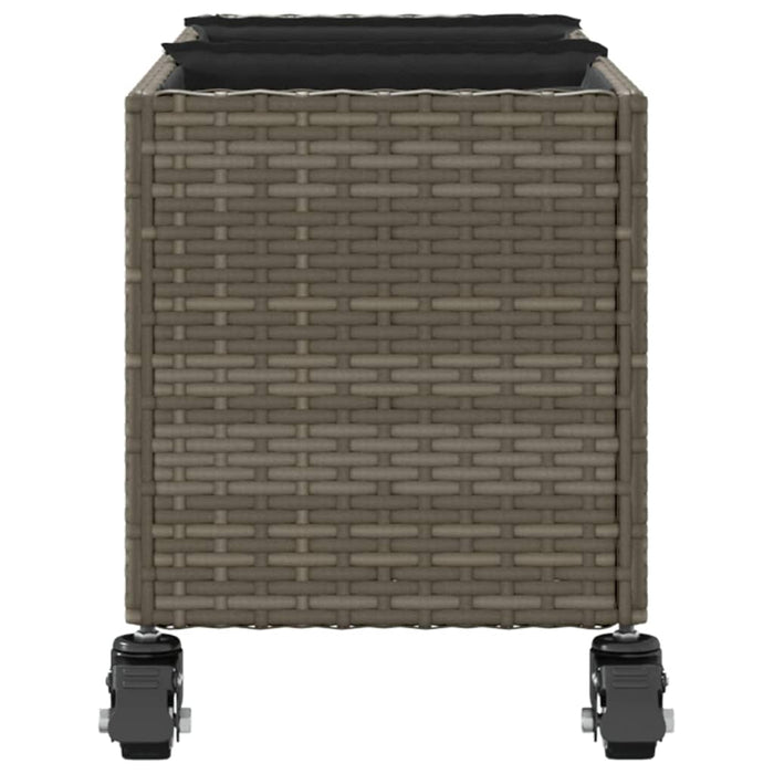Jardinieră grădină cu roți/3 ghivece gri 107x32x38 cm poliratan WALTI