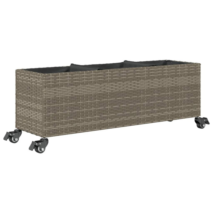 Jardinieră grădină cu roți/3 ghivece gri 107x32x38 cm poliratan WALTI