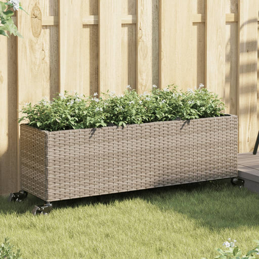 Jardinieră grădină cu roți/3 ghivece gri 107x32x38 cm poliratan - WALTI WALTI