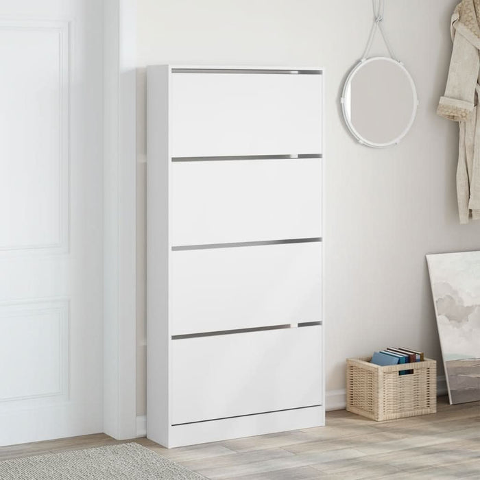 Dulap de pantofi cu 4 sertare rabatabile, alb, 80x21x163,5 cm - WALTI WALTI