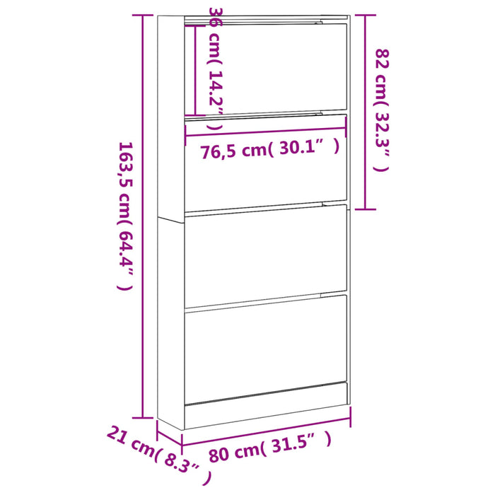 Pantofar cu 4 sertare rabatabile, stejar sonoma, 80x21x163,5 cm - WALTI WALTI