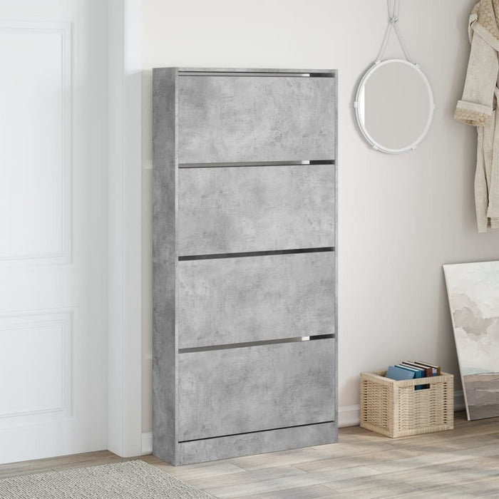 Dulap de pantofi 4 sertare rabatabile, gri beton, 80x21x163,5cm - WALTI WALTI