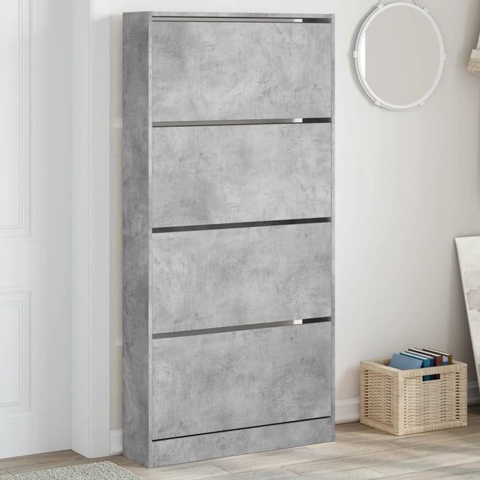 Dulap de pantofi 4 sertare rabatabile, gri beton, 80x21x163,5cm - WALTI WALTI