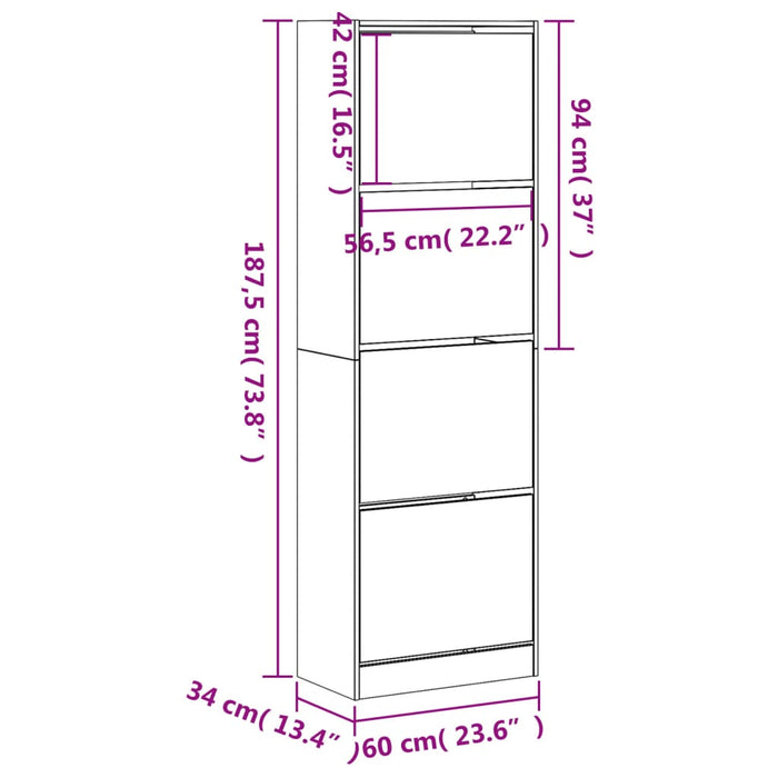 Pantofar cu 4 sertare rabatabile, stejar fumuriu, 60x34x187,5cm - WALTI WALTI