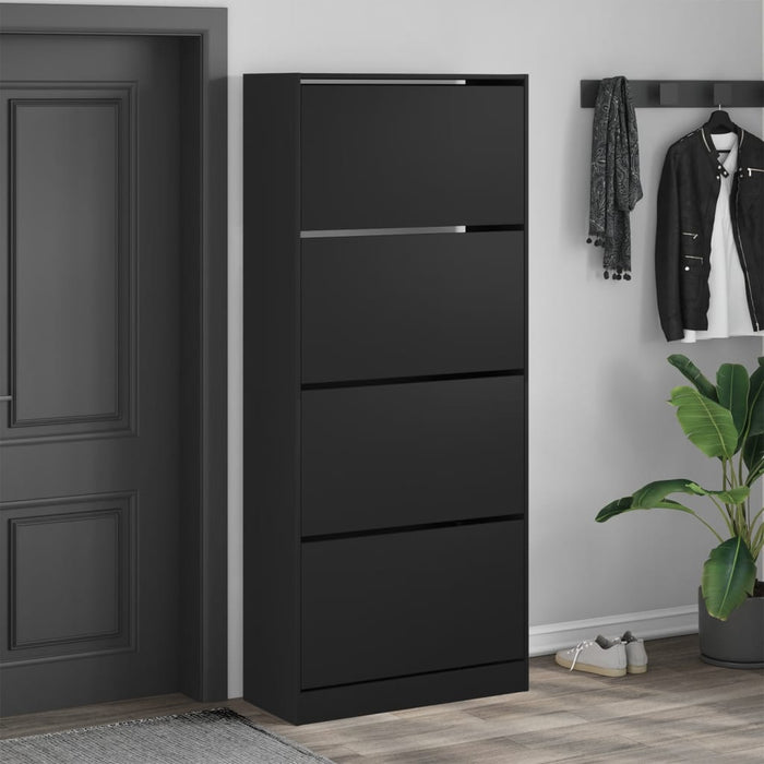 Dulap de pantofi cu 4 sertare rabatabile, negru, 80x34x187,5 cm WALTI