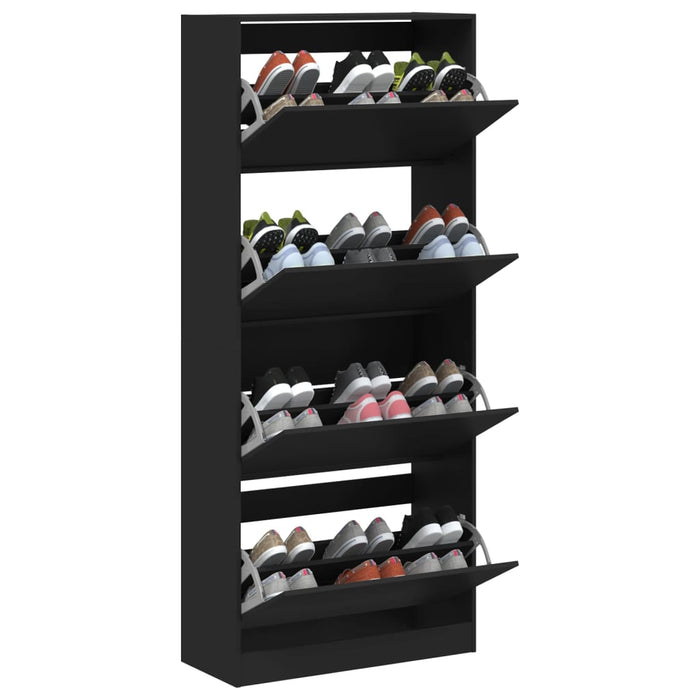 Dulap de pantofi cu 4 sertare rabatabile, negru, 80x34x187,5 cm WALTI