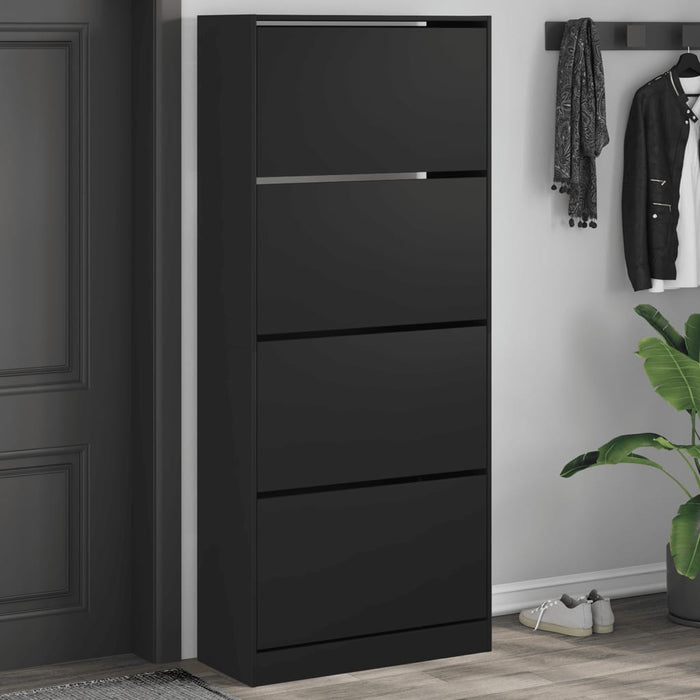 Dulap de pantofi cu 4 sertare rabatabile, negru, 80x34x187,5 cm WALTI