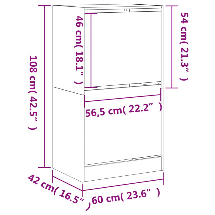 Dulap de pantofi cu 2 sertare rabatabile, alb, 60x42x108 cm - WALTI WALTI