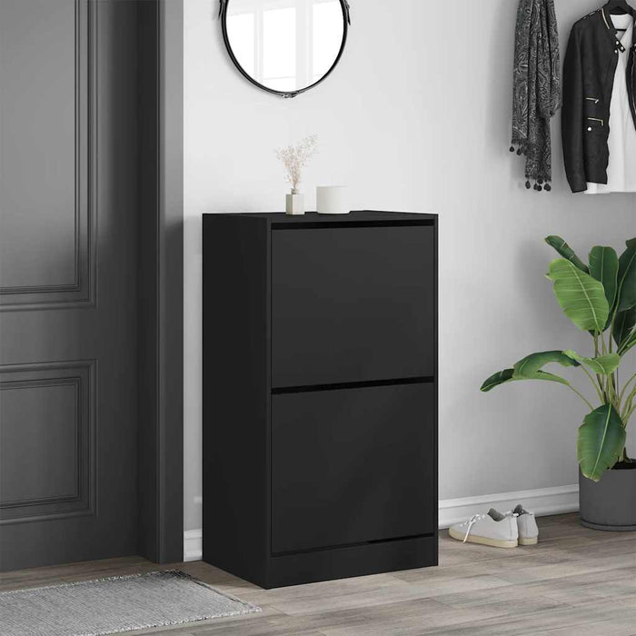 Dulap de pantofi cu 2 sertare rabatabile, negru, 60x42x108 cm - WALTI WALTI