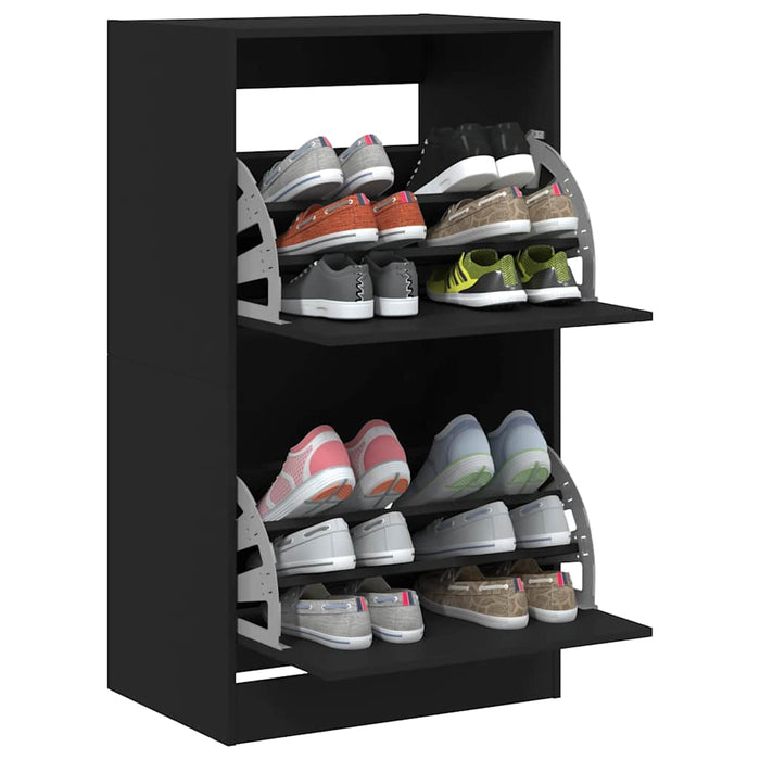 Dulap de pantofi cu 2 sertare rabatabile, negru, 60x42x108 cm - WALTI WALTI