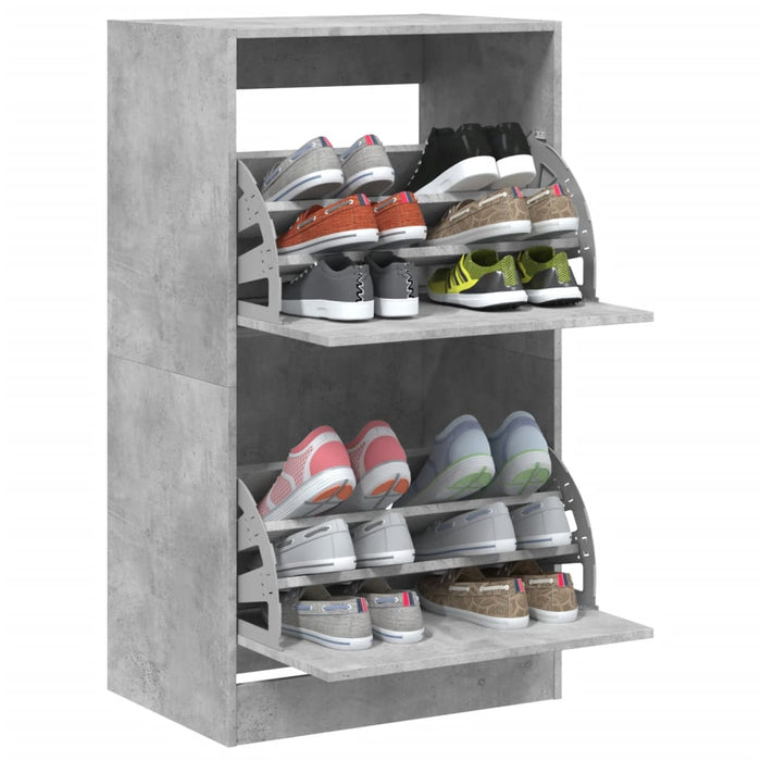 Dulap de pantofi 2 sertare rabatabile, gri beton, 60x42x108 cm - WALTI WALTI
