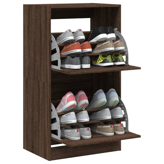 Dulap de pantofi 2 sertare rabatabile, stejar maro, 60x42x108cm - WALTI WALTI