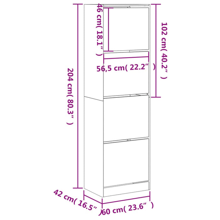 Pantofar cu 4 sertare rabatabile, gri sonoma, 60x42x204 cm WALTI