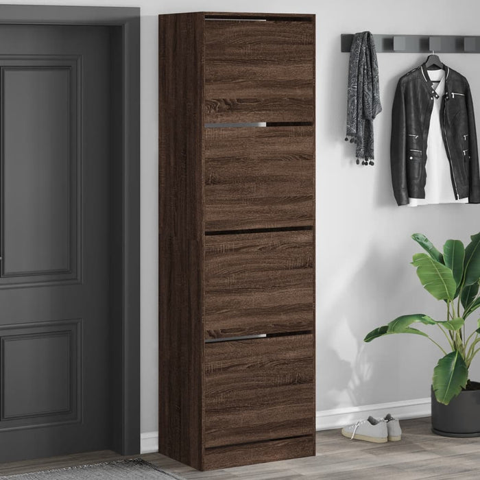 Dulap de pantofi 4 sertare rabatabile, stejar maro, 60x42x204cm WALTI