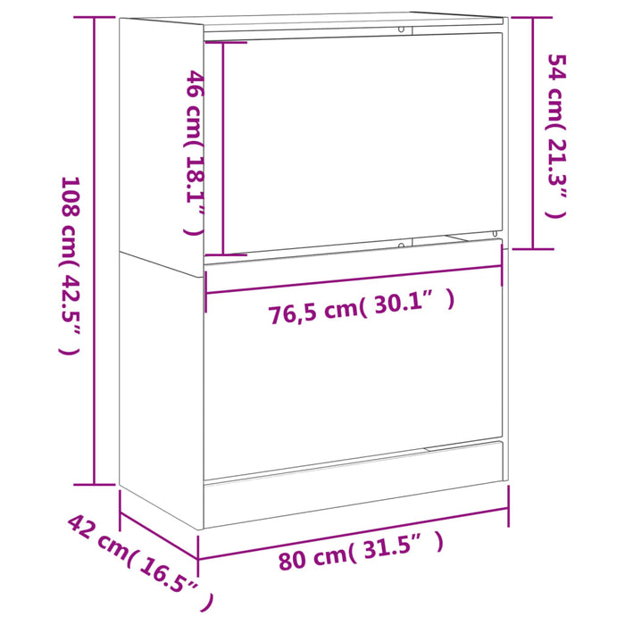 Dulap de pantofi cu 2 sertare rabatabile, alb, 80x42x108 cm - WALTI WALTI