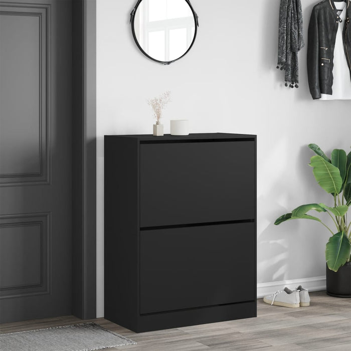 Dulap de pantofi cu 2 sertare rabatabile, negru, 80x42x108 cm WALTI