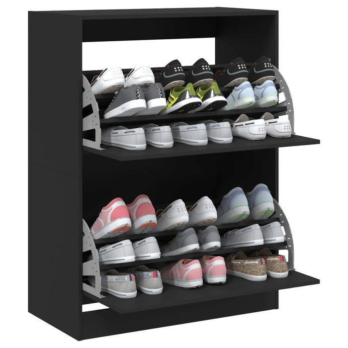 Dulap de pantofi cu 2 sertare rabatabile, negru, 80x42x108 cm WALTI