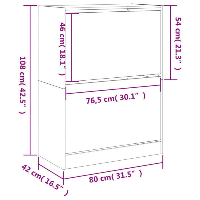 Dulap de pantofi cu 2 sertare rabatabile, negru, 80x42x108 cm WALTI