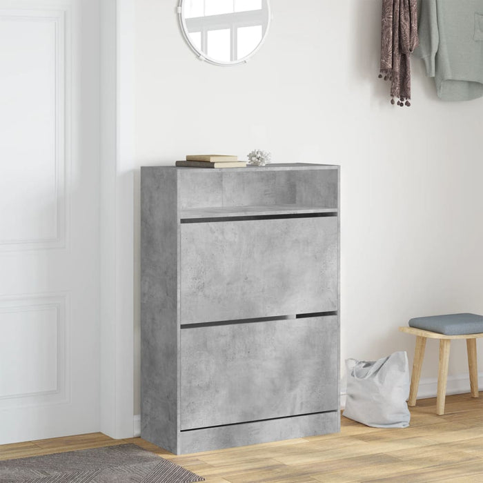 Dulap de pantofi 2 sertare rabatabile, gri beton, 80x34x116 cm - WALTI WALTI