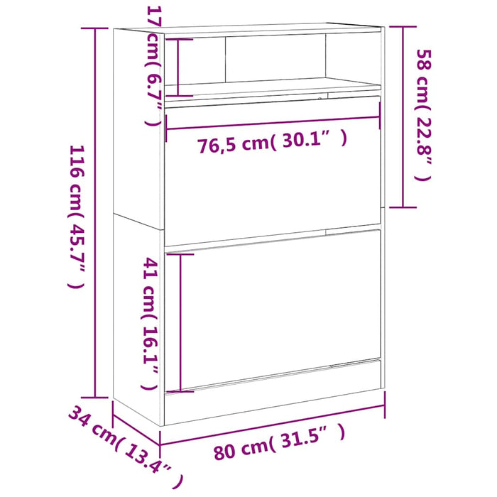 Pantofar cu 2 sertare rabatabile, stejar fumuriu, 80x34x116 cm - WALTI WALTI