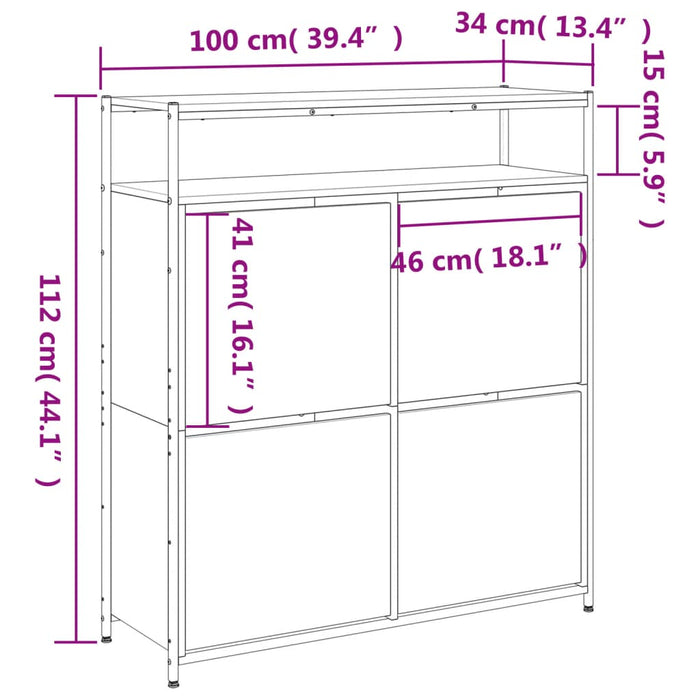 Pantofar cu 4 sertare rabatabile, gri sonoma, 100x34x112 cm - WALTI WALTI