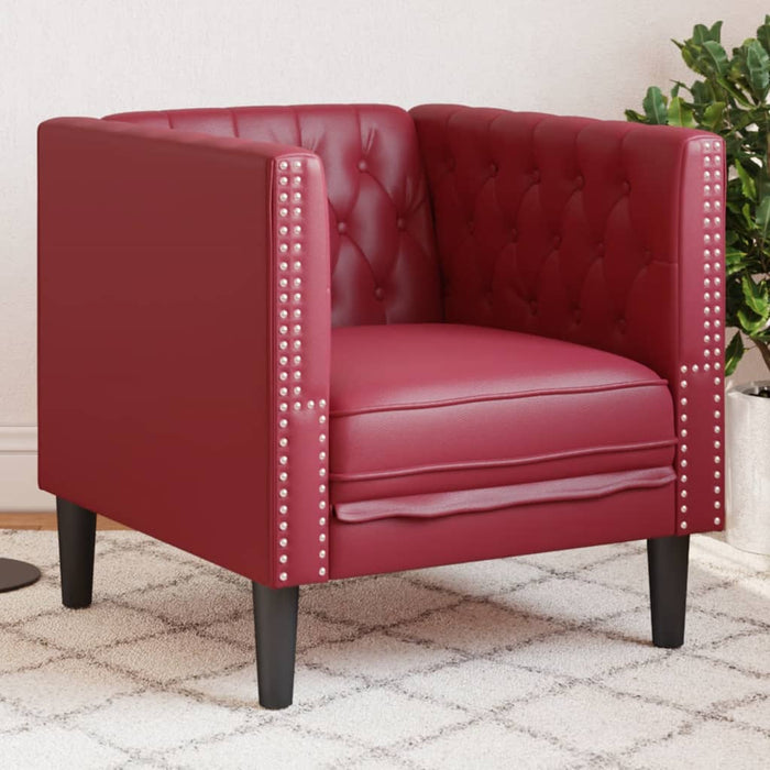 Fotoliu Chesterfield, roșu vin, piele artificială - WALTI WALTI