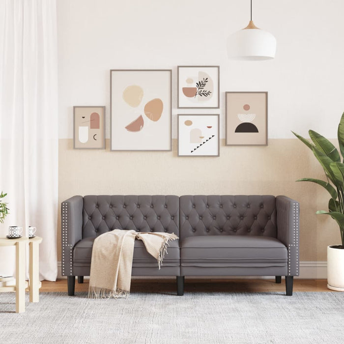 Canapea Chesterfield cu 2 locuri, gri, piele ecologică - WALTI WALTI