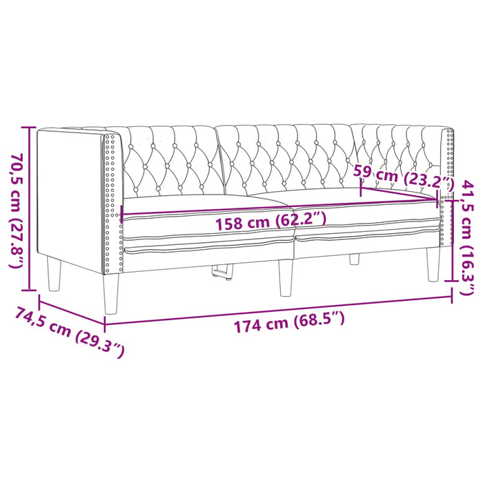 Canapea Chesterfield cu 2 locuri, gri, piele ecologică - WALTI WALTI