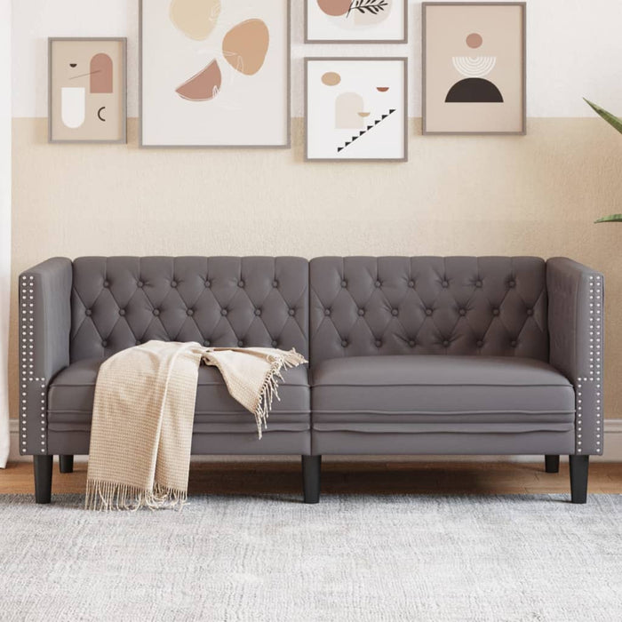 Canapea Chesterfield cu 2 locuri, gri, piele ecologică - WALTI WALTI