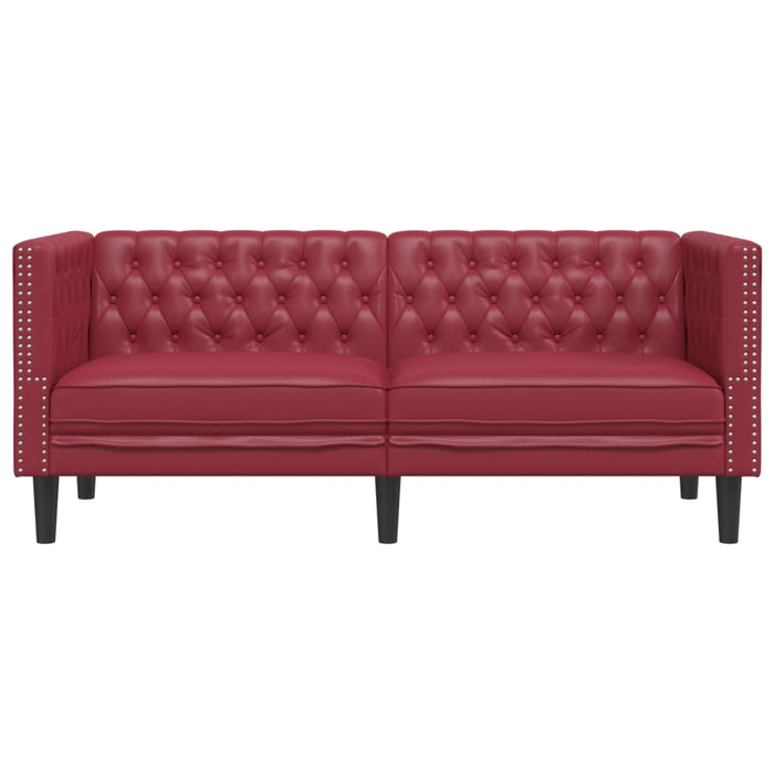 Canapea Chesterfield cu 2 locuri, roșu vin, piele ecologică WALTI