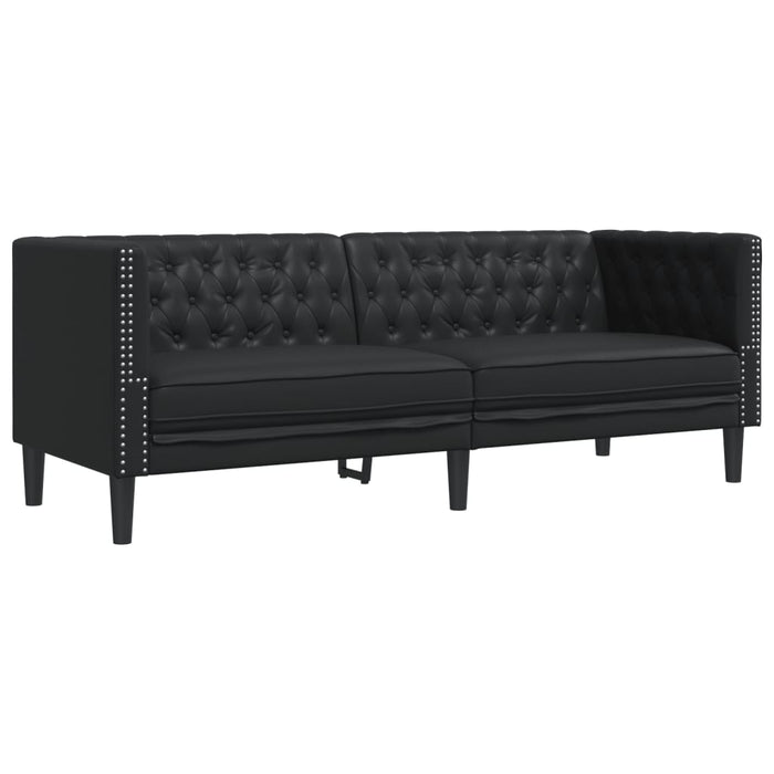 Canapea Chesterfield cu 3 locuri, negru, piele ecologică - WALTI WALTI