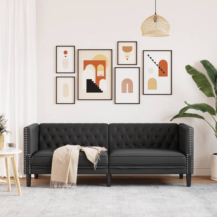 Canapea Chesterfield cu 3 locuri, negru, piele ecologică - WALTI WALTI
