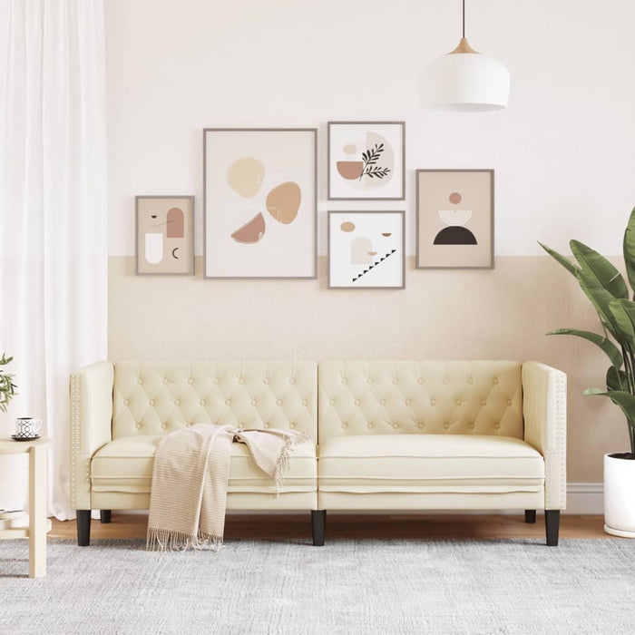 Canapea Chesterfield cu 3 locuri, crem, piele ecologică - WALTI WALTI
