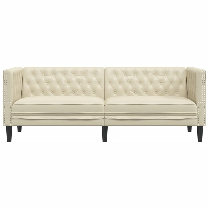 Canapea Chesterfield cu 3 locuri, crem, piele ecologică - WALTI WALTI