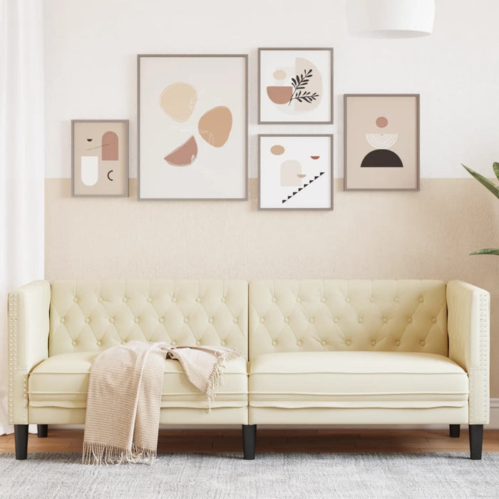 Canapea Chesterfield cu 3 locuri, crem, piele ecologică - WALTI WALTI