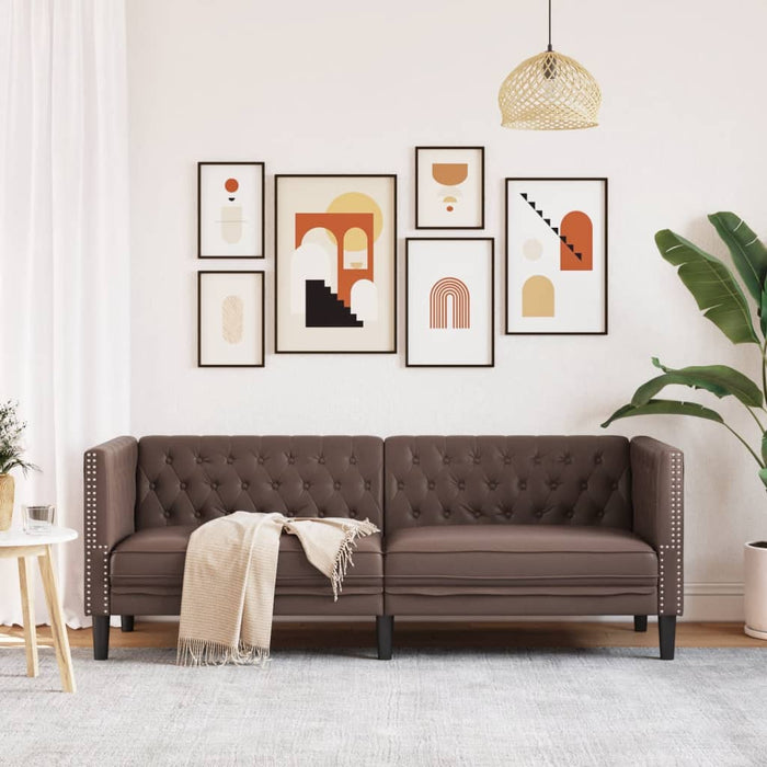 Canapea Chesterfield cu 3 locuri, maro, piele ecologică - WALTI WALTI