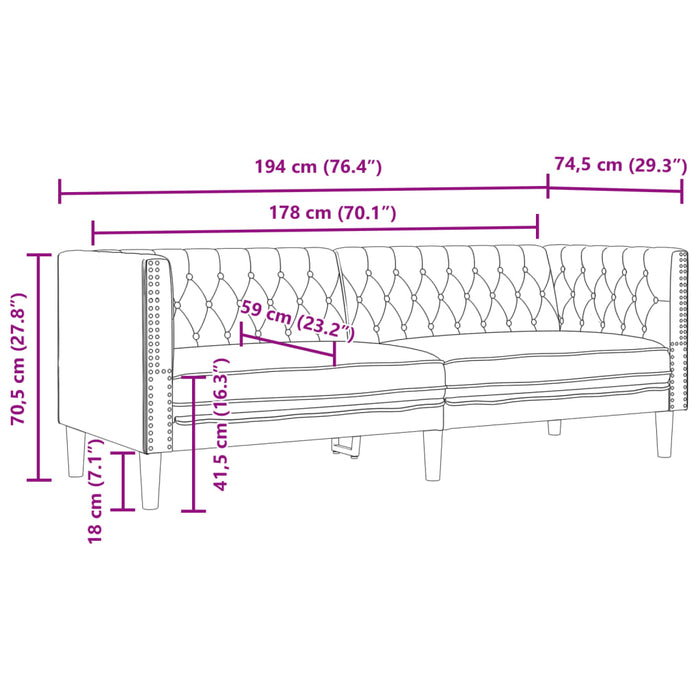 Canapea Chesterfield cu 3 locuri, maro, piele ecologică - WALTI WALTI