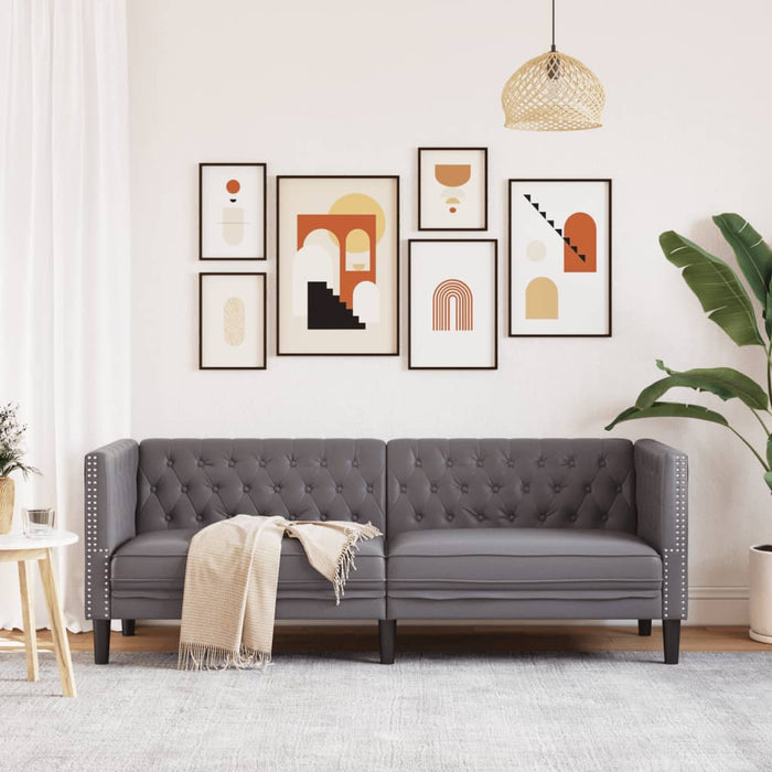 Canapea Chesterfield cu 3 locuri, gri, piele ecologică - WALTI WALTI
