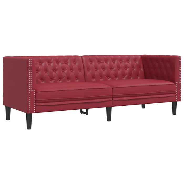 Canapea Chesterfield cu 3 locuri, roșu vin, piele ecologică - WALTI WALTI