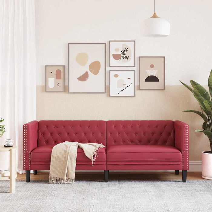 Canapea Chesterfield cu 3 locuri, roșu vin, piele ecologică - WALTI WALTI
