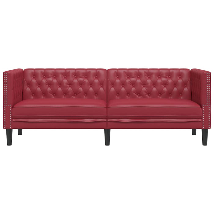 Canapea Chesterfield cu 3 locuri, roșu vin, piele ecologică - WALTI WALTI