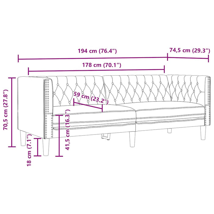 Canapea Chesterfield cu 3 locuri, roșu vin, piele ecologică - WALTI WALTI