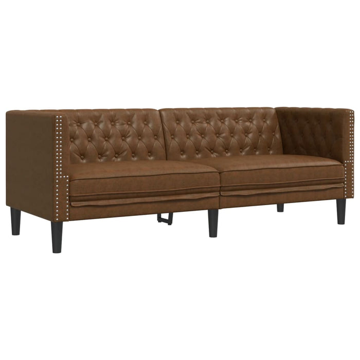 Canapea Chesterfield cu 3 locuri, maro, piele ecologică WALTI