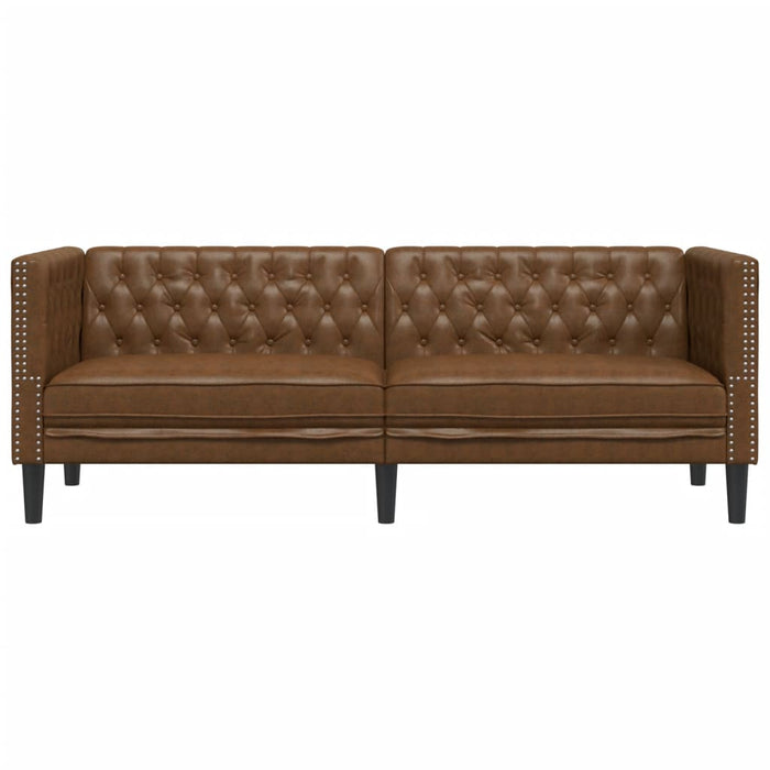 Canapea Chesterfield cu 3 locuri, maro, piele ecologică WALTI
