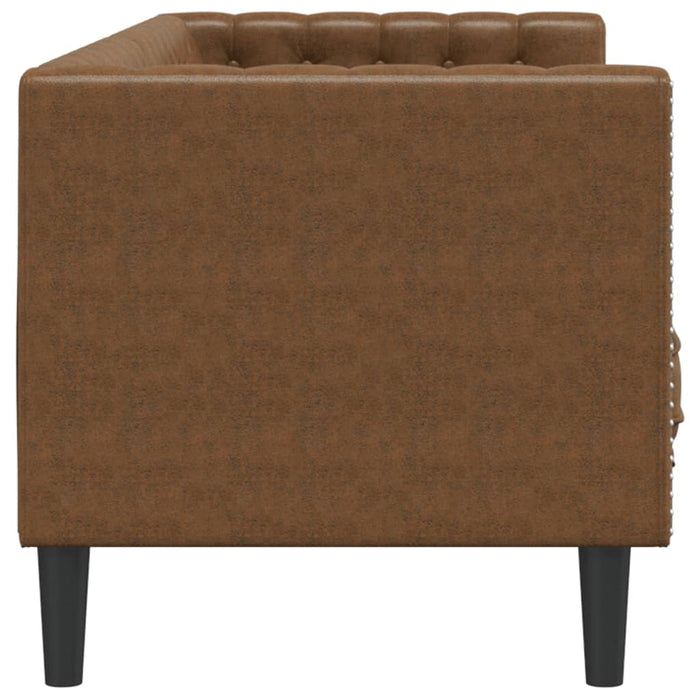 Canapea Chesterfield cu 3 locuri, maro, piele ecologică WALTI