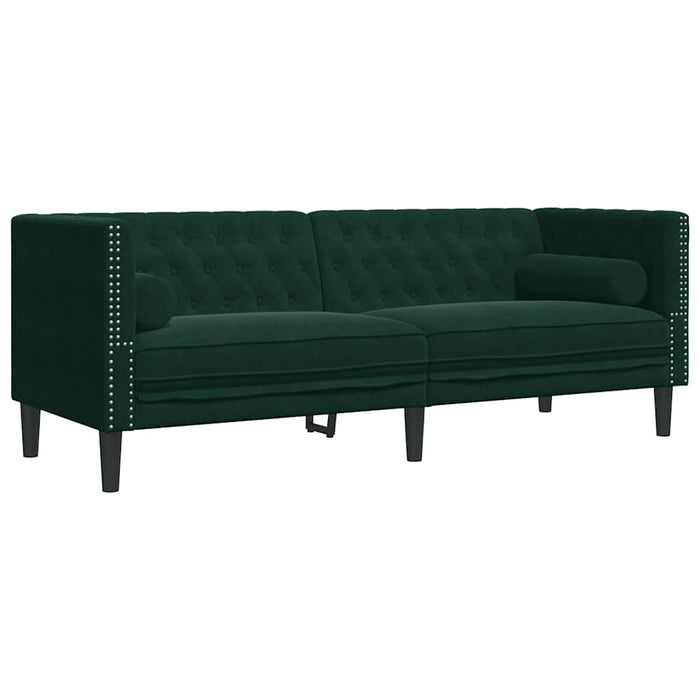 Canapea Chesterfield cu pernuțe/3 locuri, verde închis, catifea - WALTI WALTI