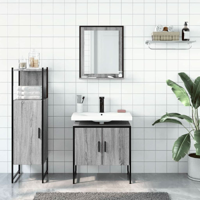Set dulapuri de baie, 3 piese, gri sonoma, lemn prelucrat - WALTI WALTI